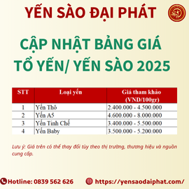YẾN SÀO BAO NHIÊU TIỀN? BẢNG GIÁ YẾN SÀO MỚI NHẤT NĂM 2025